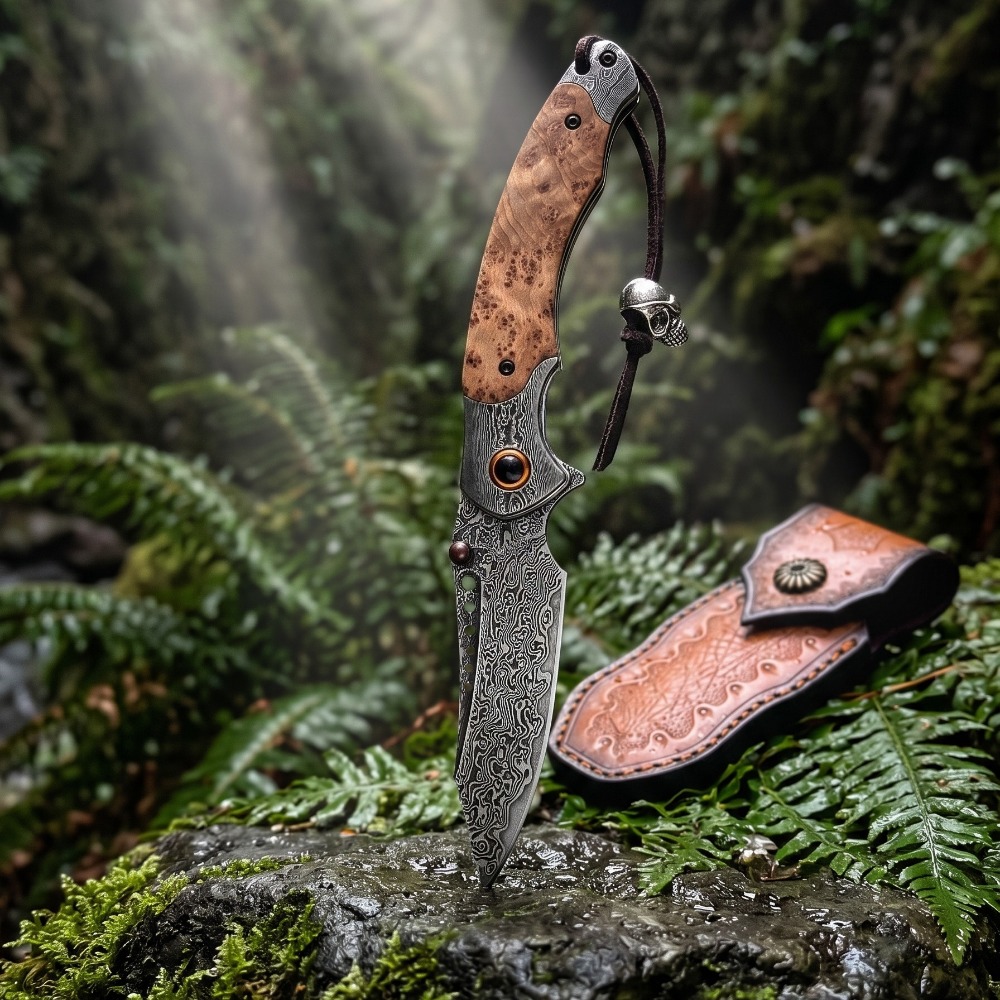 Collectible Vintage Tools - Coltello Pieghevole con Motivo Damascato ad